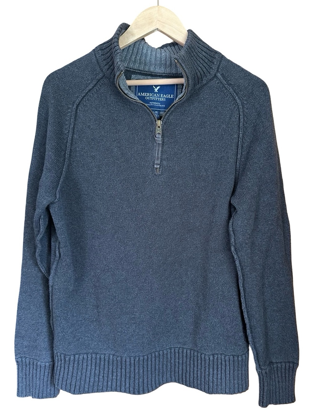 Vintage American Eagle Gray Quarter Zip 100% Cotton Sweater Sz L